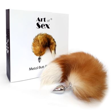 Металева анальна пробка з хвостом із натурального хутра Art of Sex size M Foxy fox
