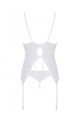 Корсет Passion Ursula Corset white L/XL, с пажами, трусики с ажурным декором и открытым шагом