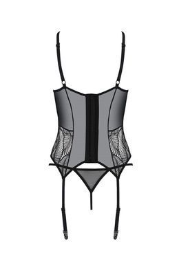 Корсет Passion LEAFA CORSET black, XXL/XXXL, мягкие чашки, зажимы для чулок, стринги в комплекте