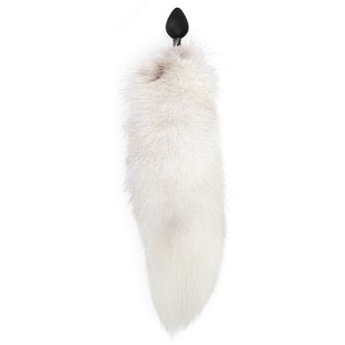 Силіконова анальна пробка з хвостом із натурального хутра Art of Sex size M White fox