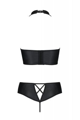Комплект з еко-шкіри Nancy Bikini black 4XL/5XL - Passion, бра та трусики з імітацією шнурівки