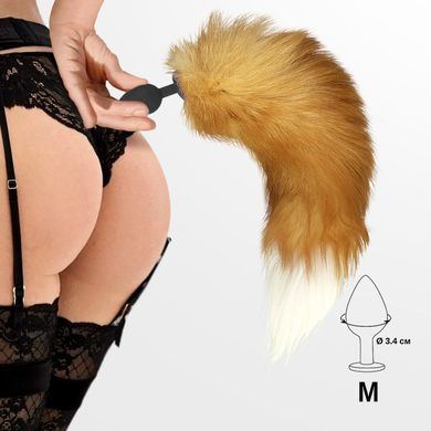 Силіконова анальна пробка з хвостом із натурального хутра Art of Sex size M Foxy fox