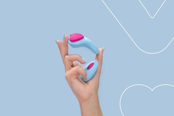 Вибратор у трусики FairyGasm HeartGem blue, на магните, пульт ДУ, голубой