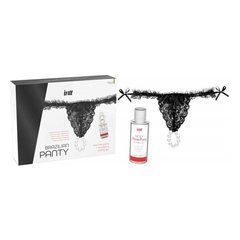 Трусики з перлинним кільцем та полуничним лубрикантом Intt BRAZILIAN PANTY BLACK