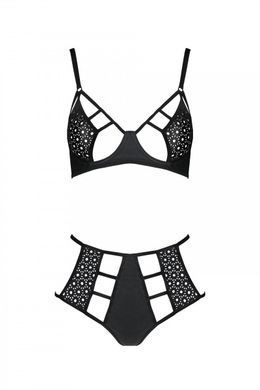 Комплект из эко-кожи Passion Tamaris Set black L/XL: бюстгальтер и трусики с перфорацией